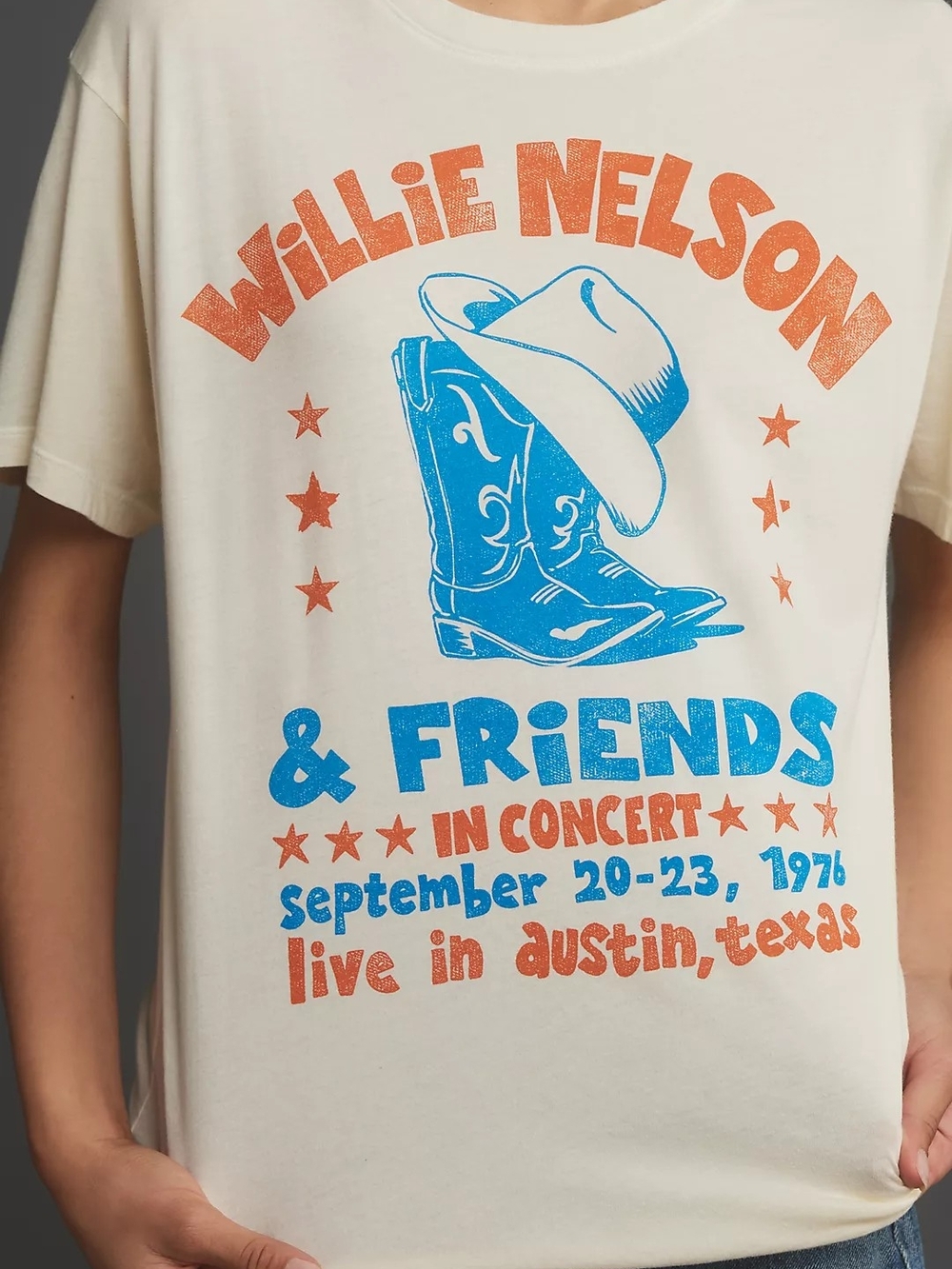 Anthropologie Willie Nelson & Friends Vintage-Style Concert Tee in Cream